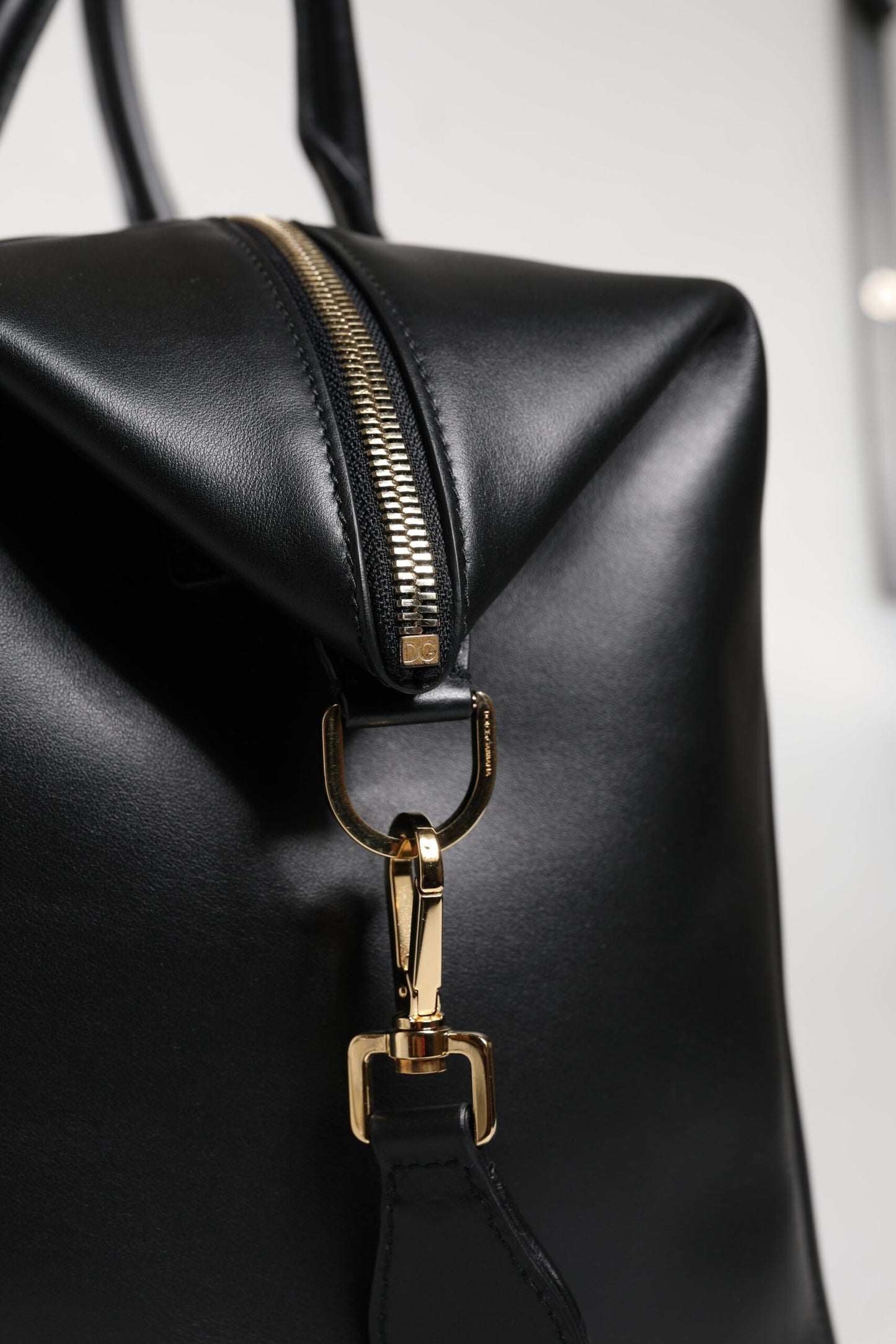 Black Calfskin Leather Hand Shoulder Duffle Bag