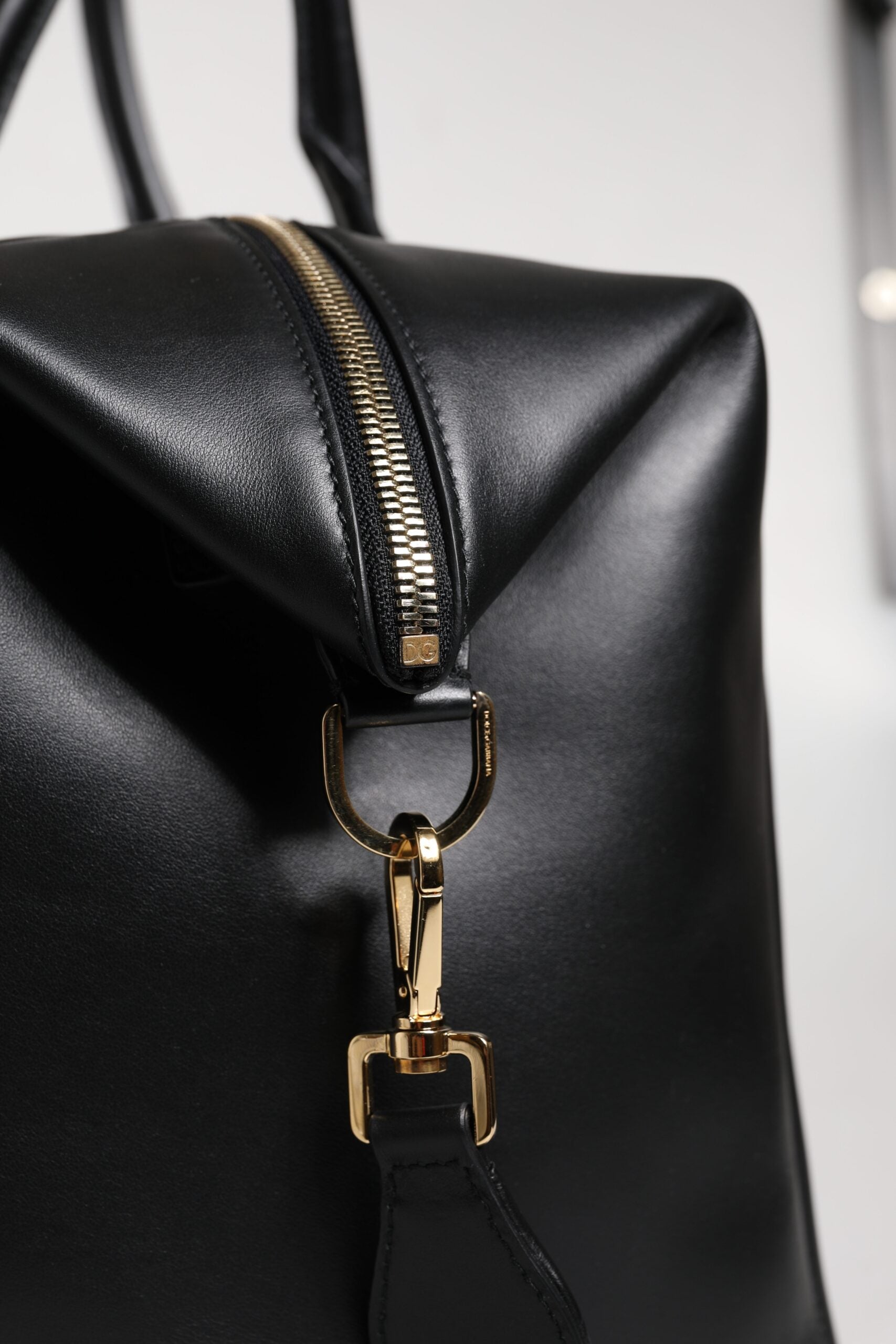 Black Calfskin Leather Hand Shoulder Duffle Bag