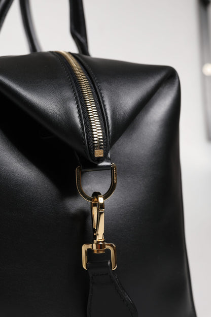 Black Calfskin Leather Hand Shoulder Duffle Bag