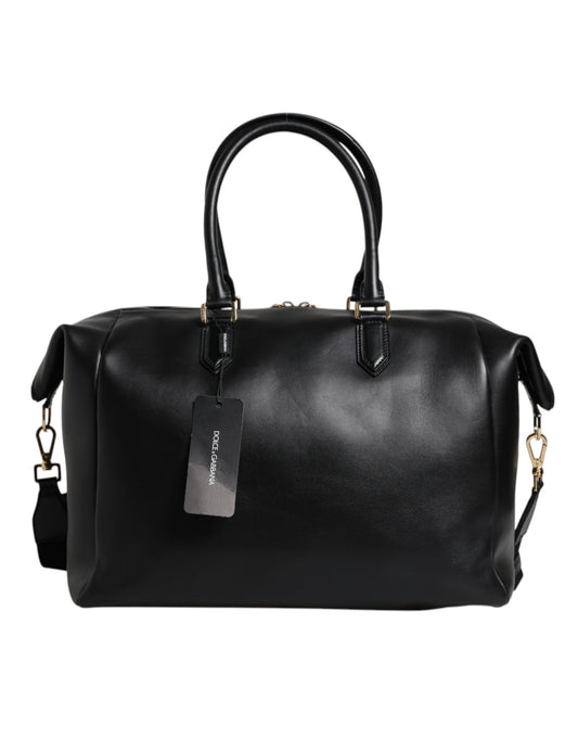 Black Calfskin Leather Hand Shoulder Duffle Bag