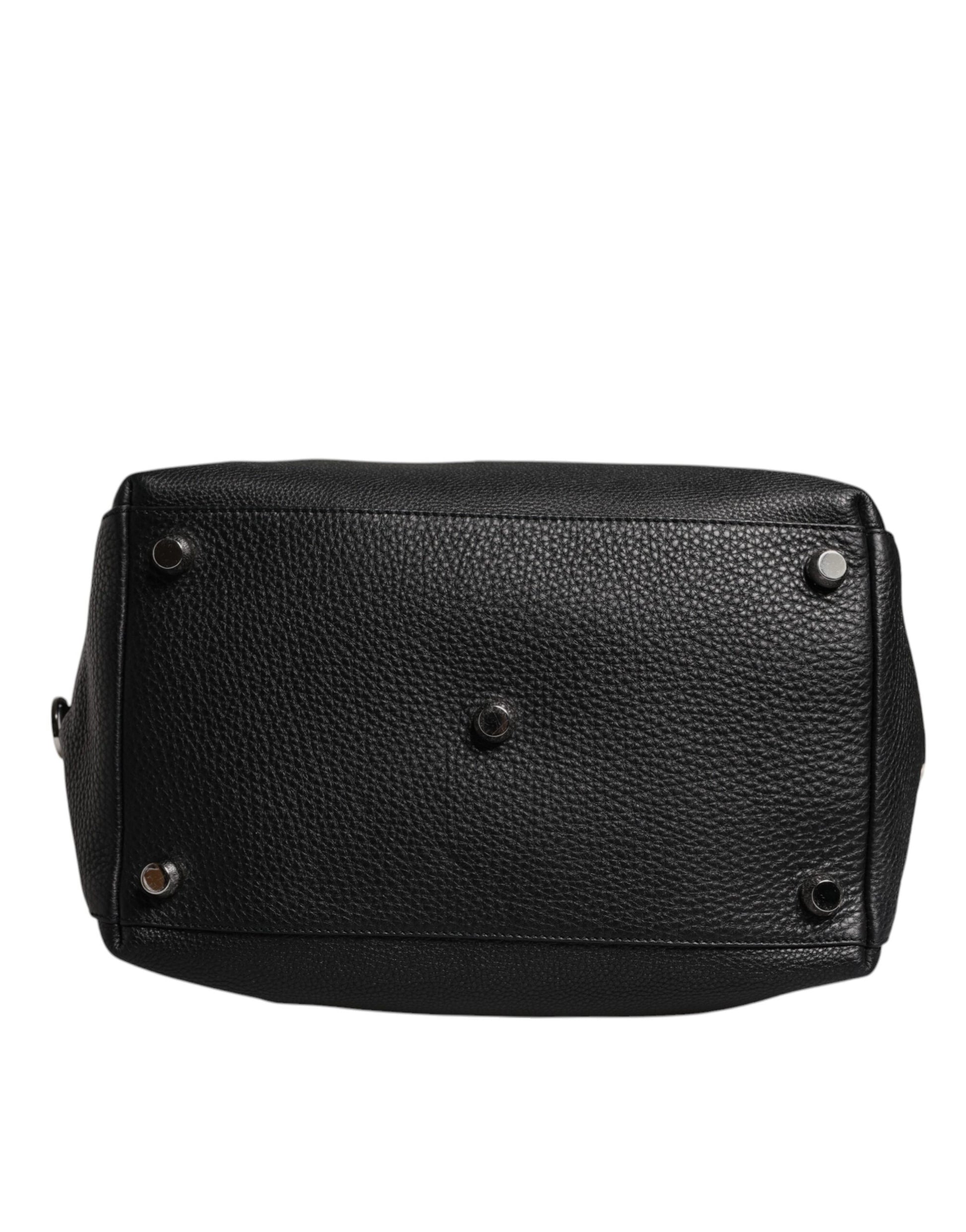 Black Calfskin Leather Hand Shoulder Duffle Bag