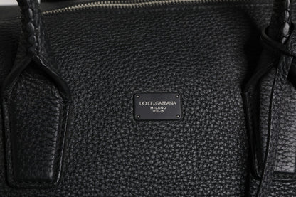 Black Calfskin Leather Hand Shoulder Duffle Bag