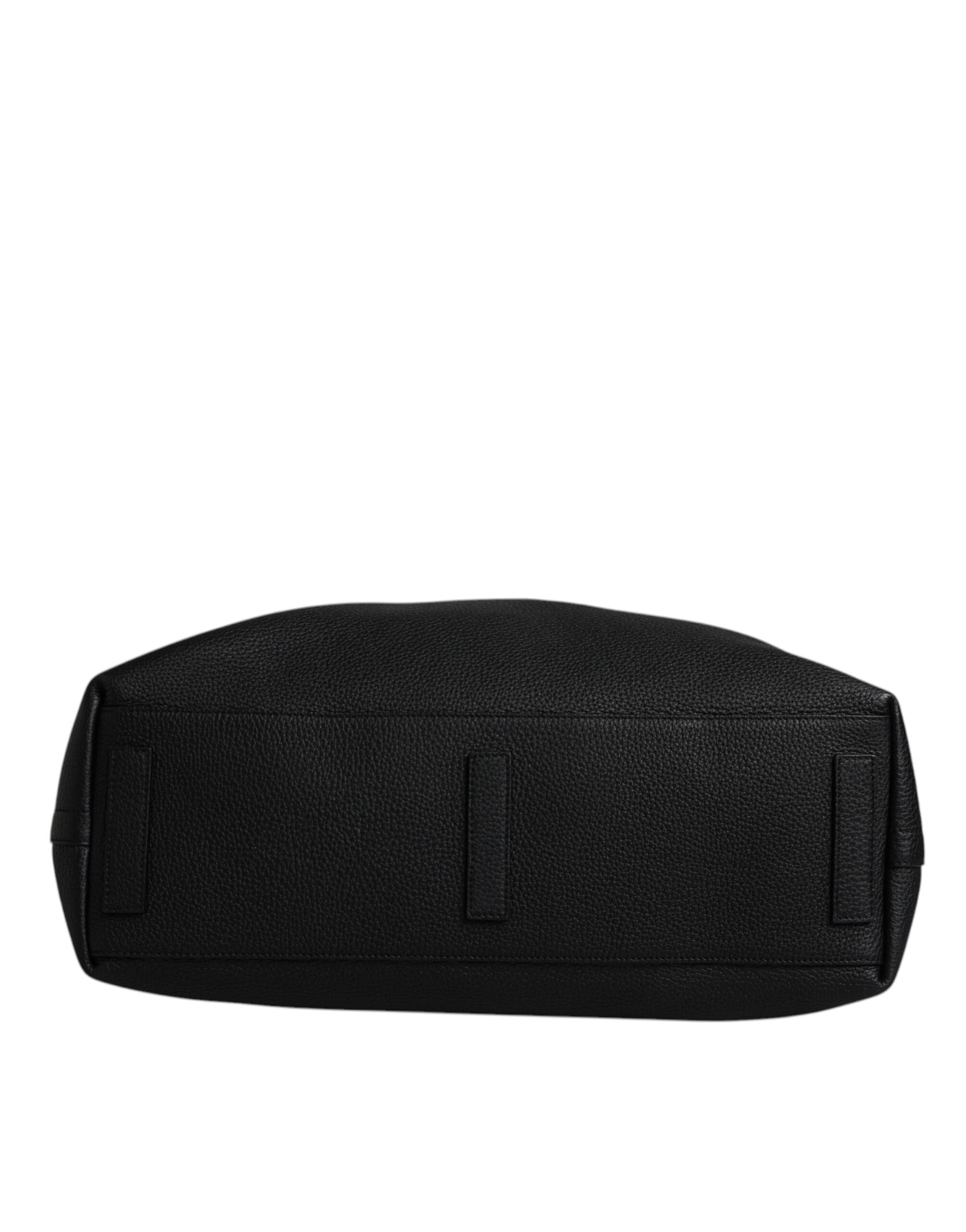 Black Calfskin Leather Hand Shoulder Duffle Bag