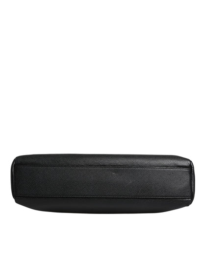 Black Logo Plaque Leather Messenger Shoulder Strap Bag
