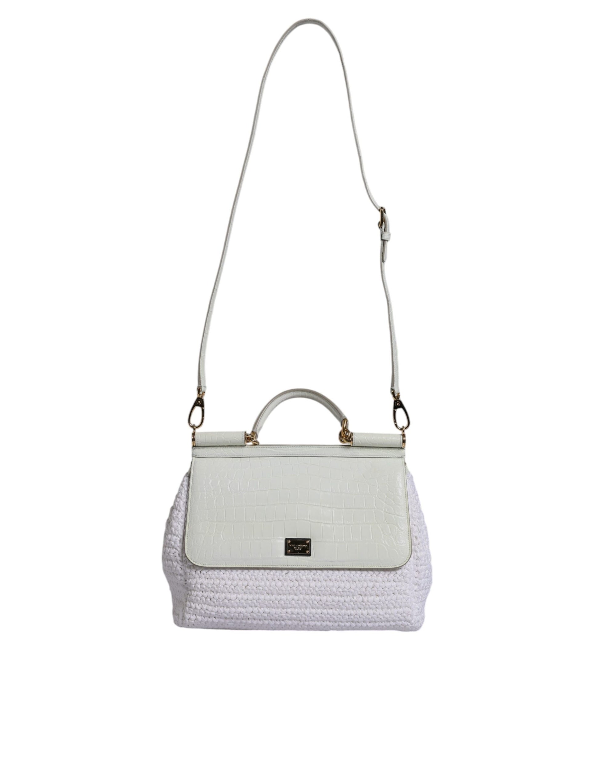 Bolso crossbody Rafia blanco de piel con asa superior
