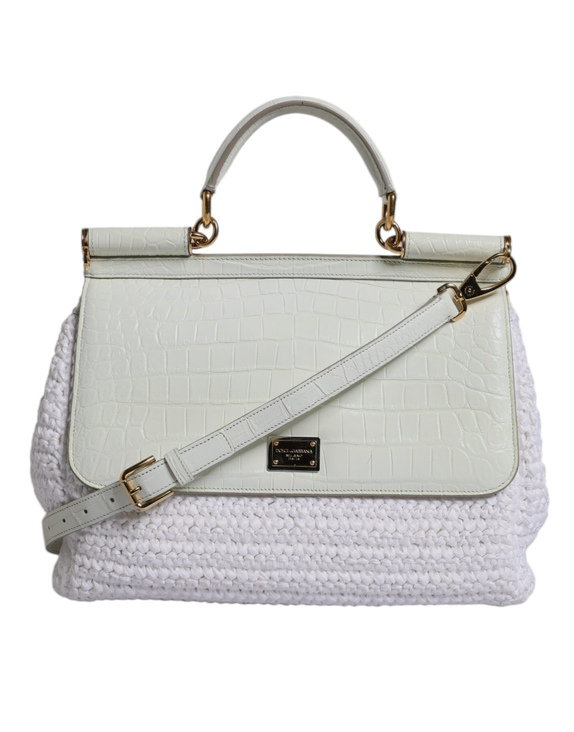 Bolso crossbody Rafia blanco de piel con asa superior