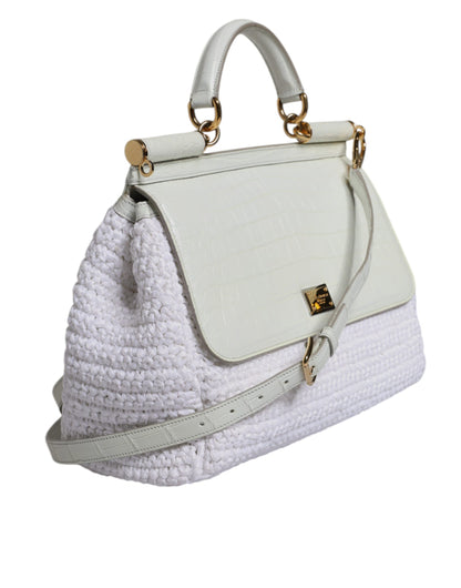Bolso crossbody Rafia blanco de piel con asa superior
