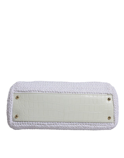 Bolso crossbody Rafia blanco de piel con asa superior