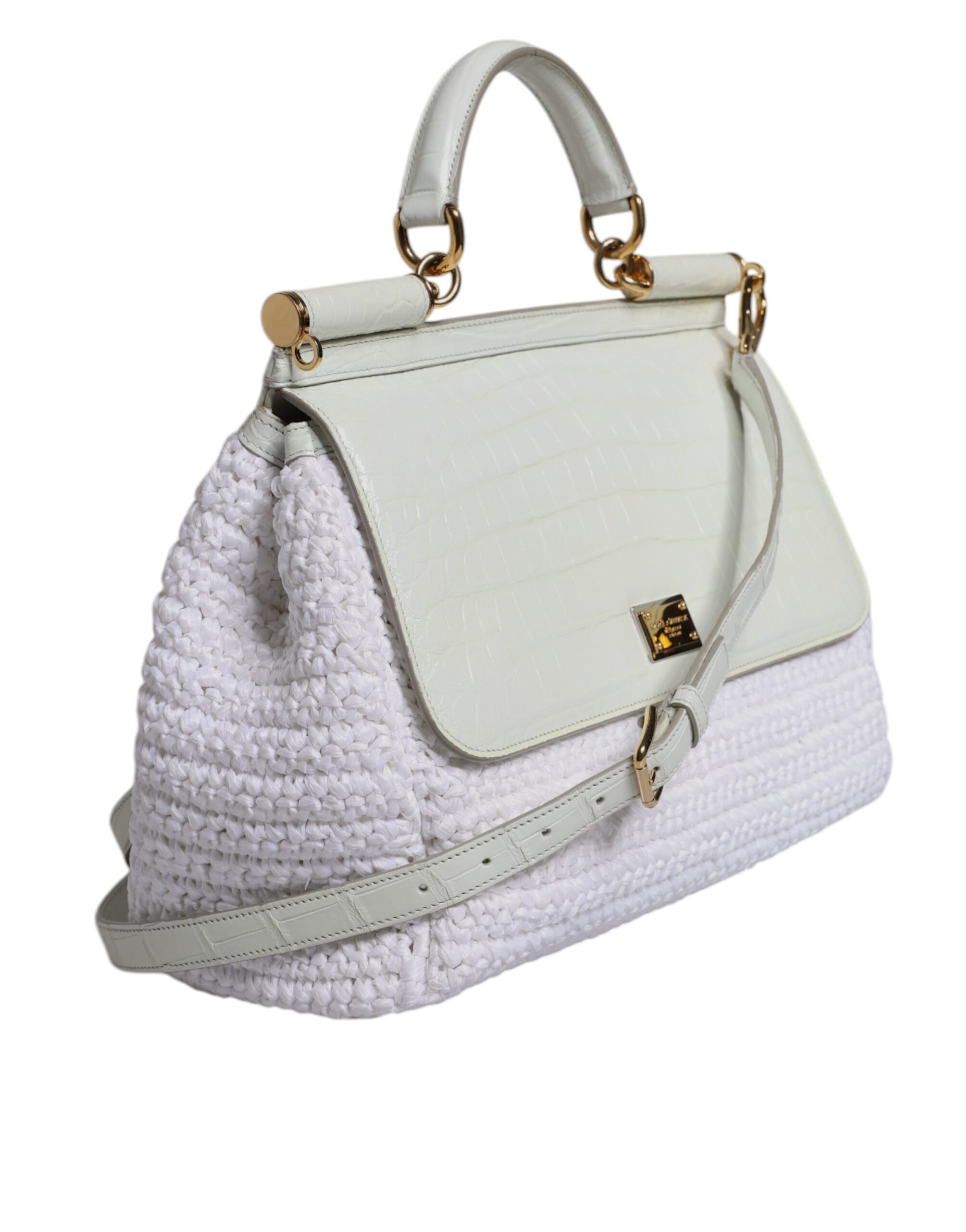 Bolso crossbody Rafia blanco de piel con asa superior