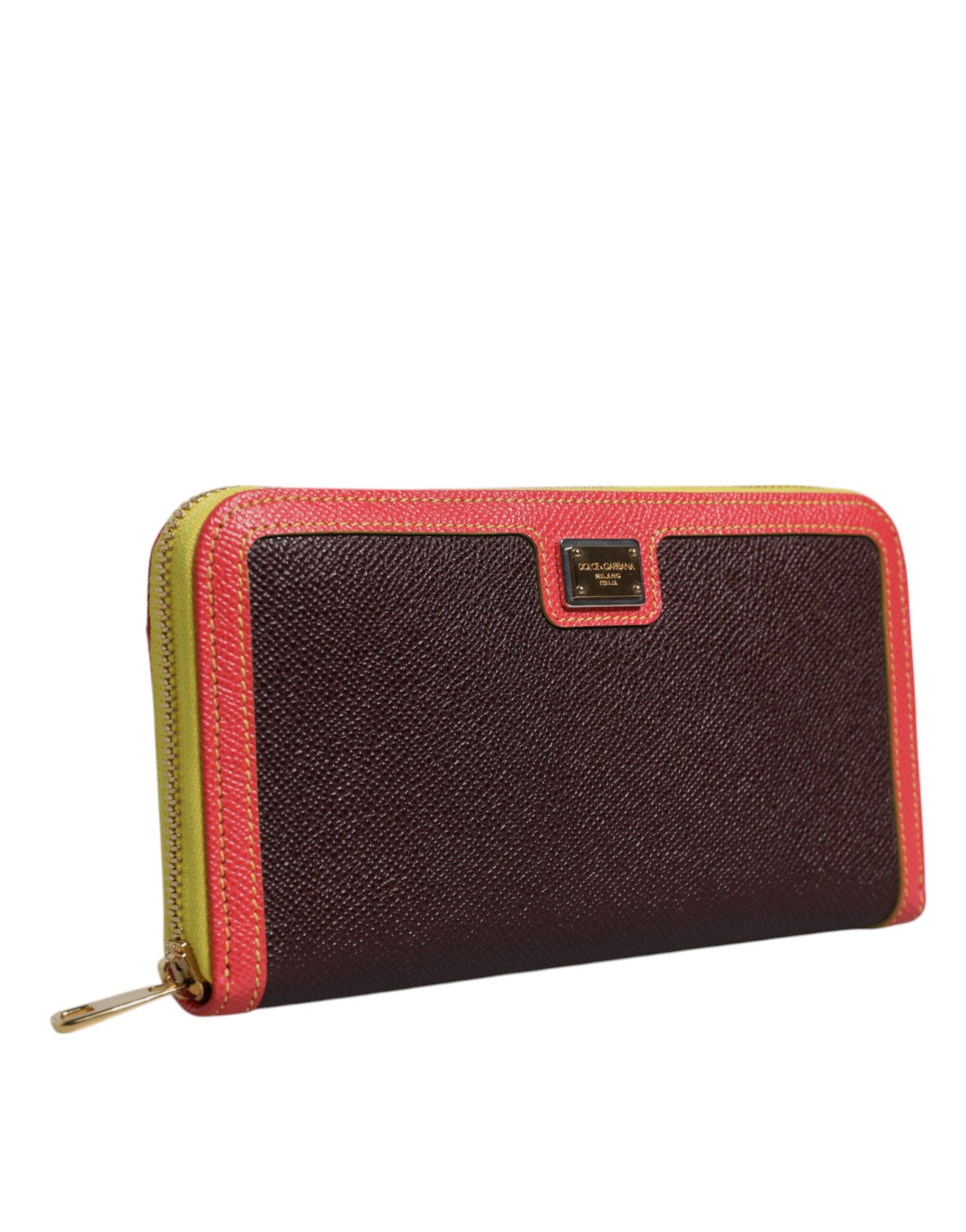 Brown Textured Leather Zip Around Continental Wallet