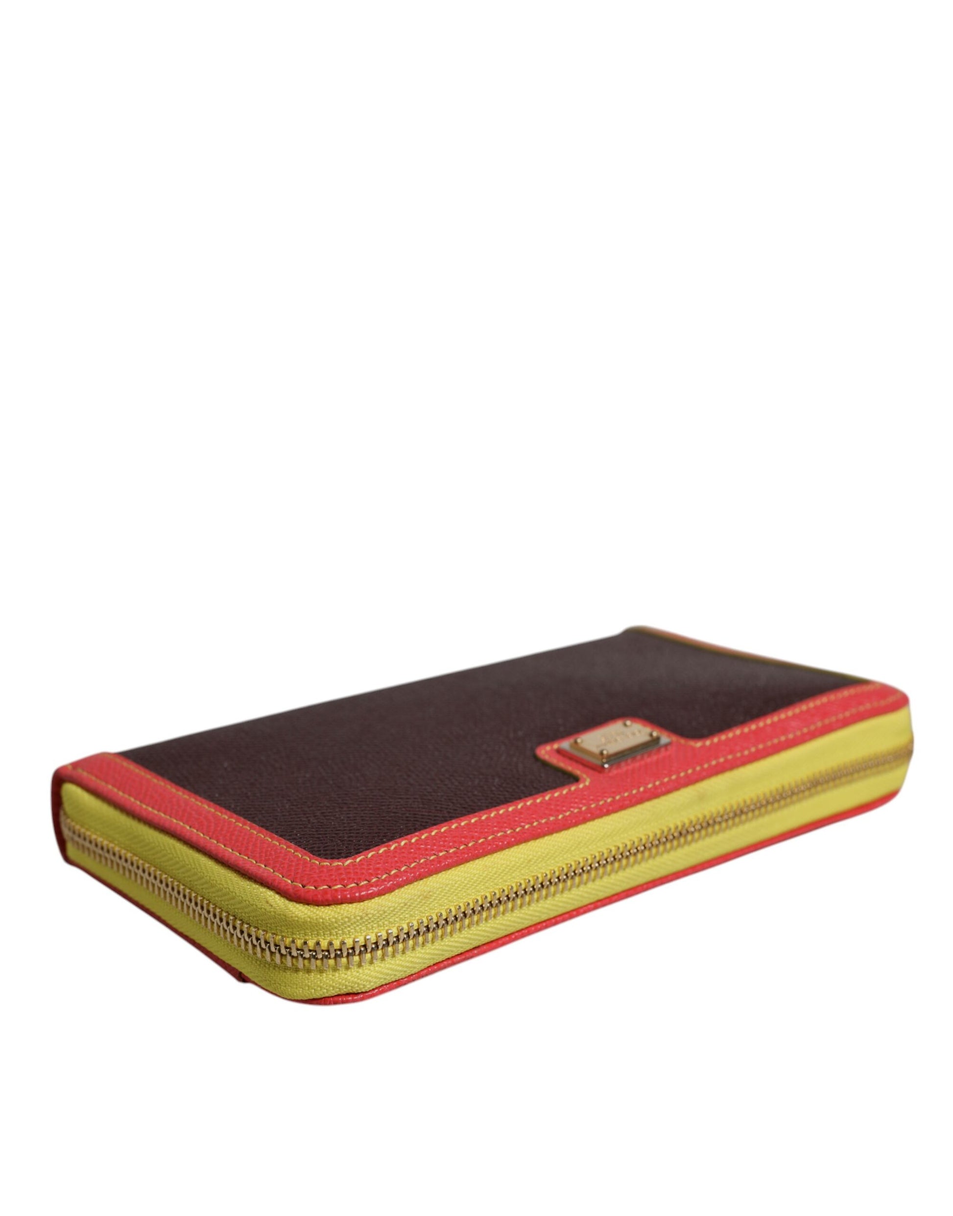 Brown Textured Leather Zip Around Continental Wallet