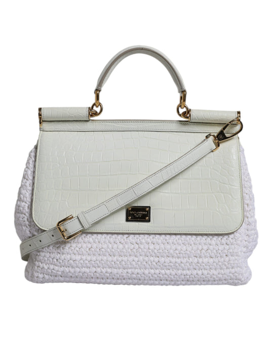 Bolso crossbody Rafia blanco de piel con asa superior