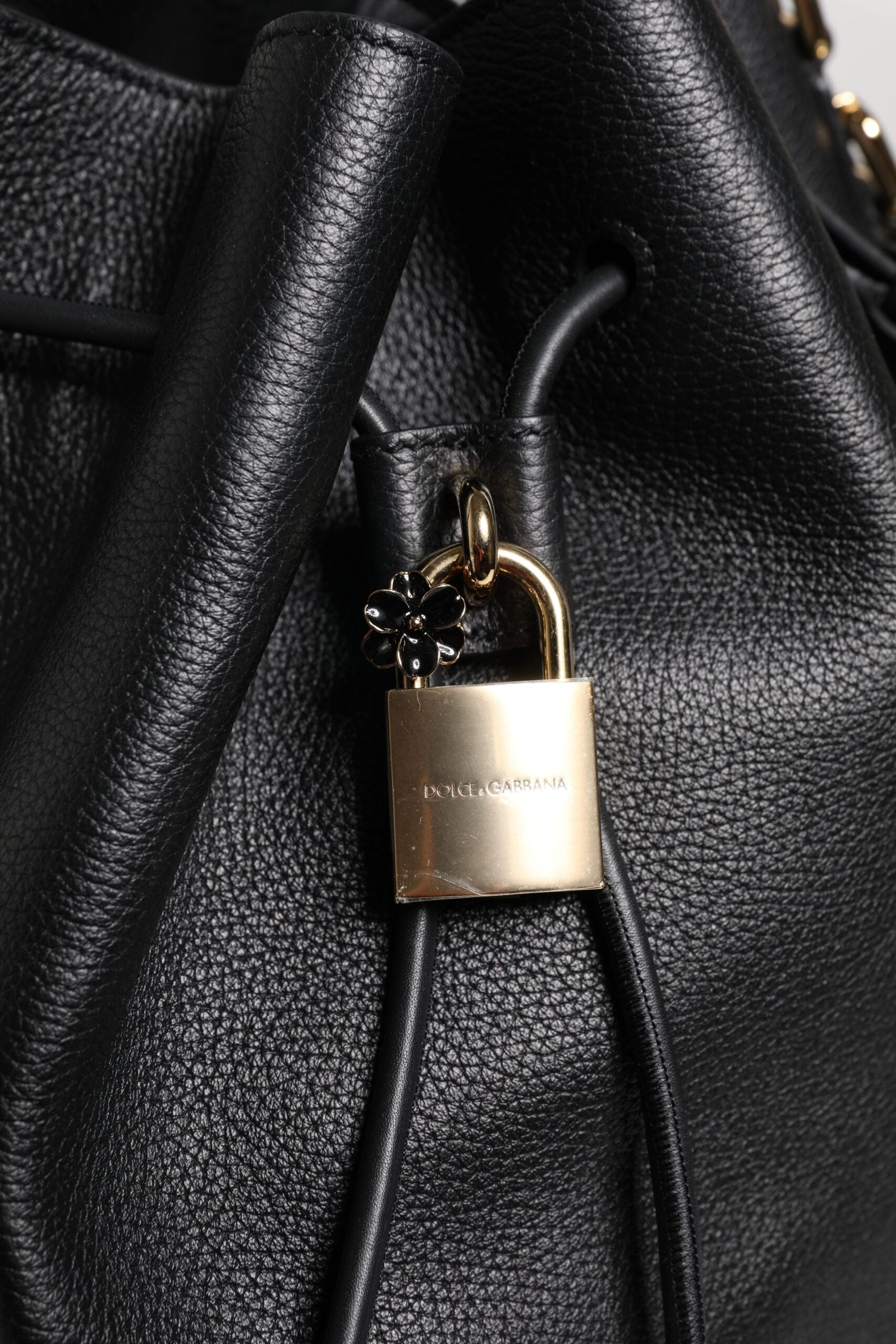 Black Calfskin Leather DOLCE Shoulder Bucket Bag