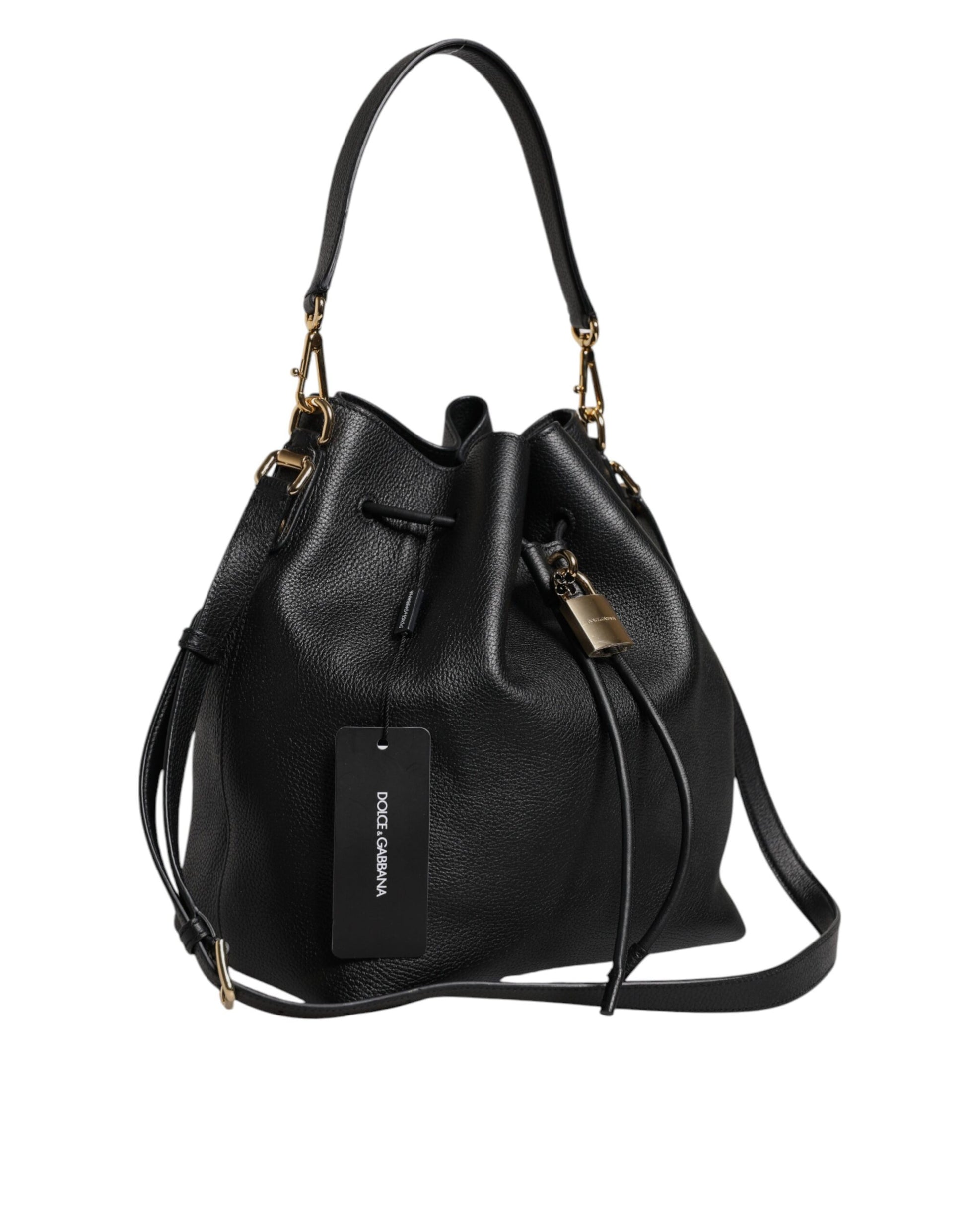 Black Calfskin Leather DOLCE Shoulder Bucket Bag