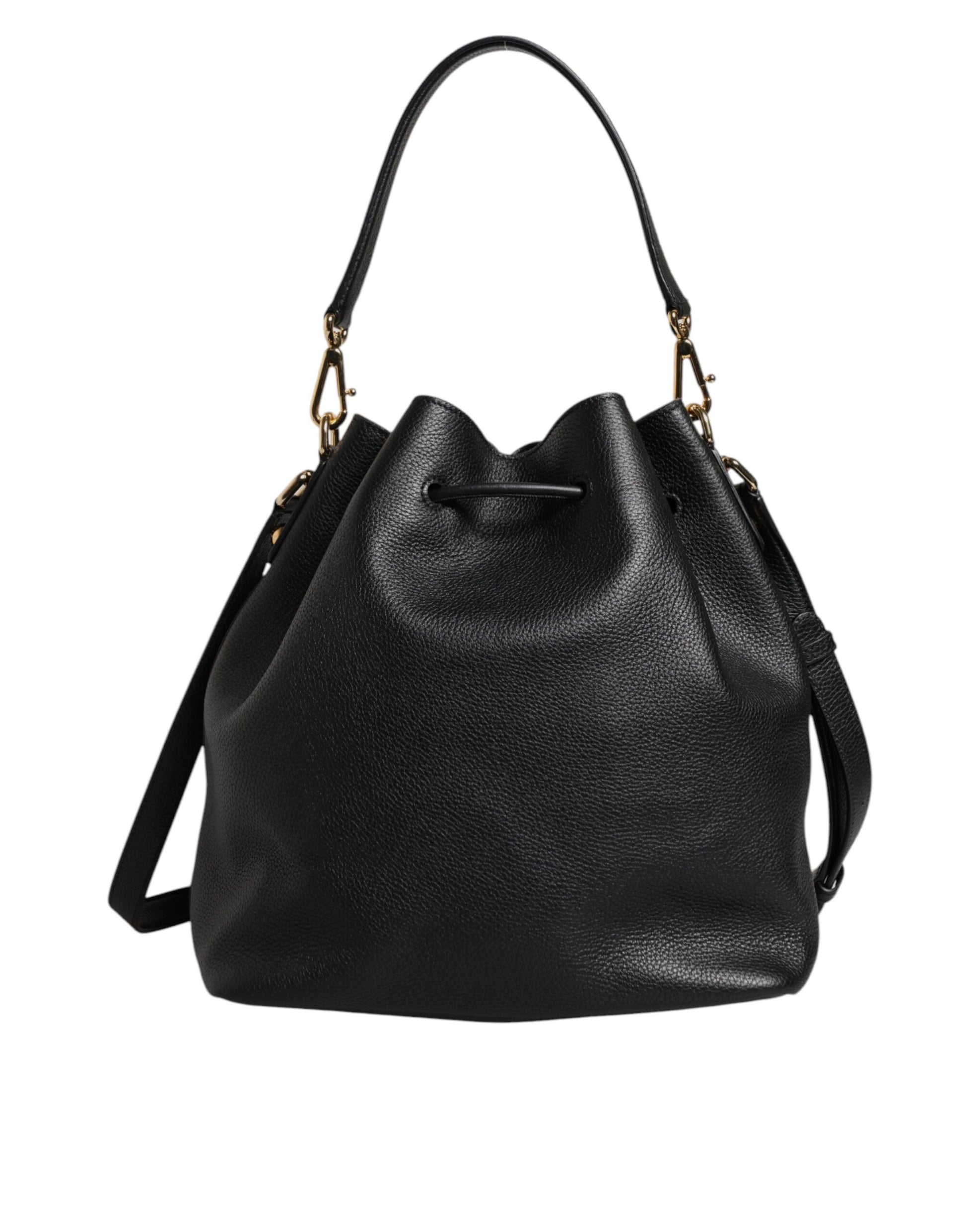 Black Calfskin Leather DOLCE Shoulder Bucket Bag