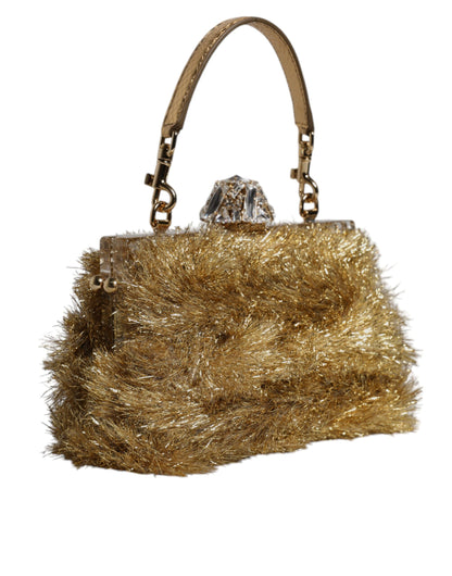 Gold Vanda Chain Strap Tinsel Crystal Evening Clutch Bag