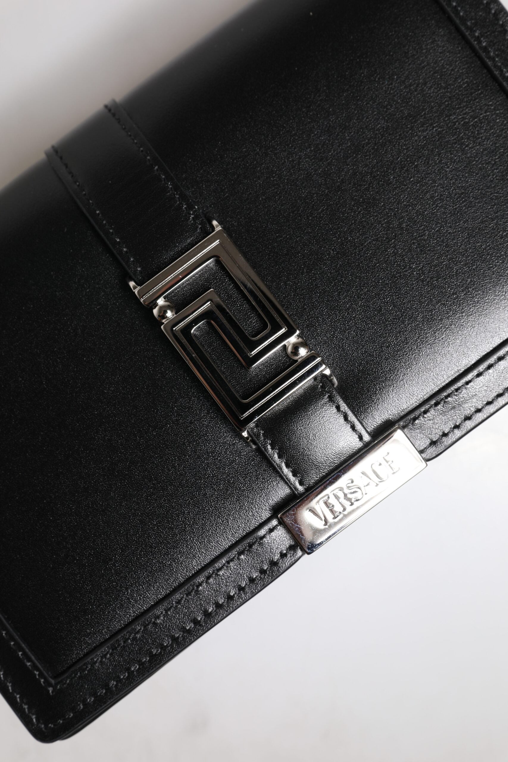 Black Calfskin Leather Chain Strap Shoulder Crossbody Bag