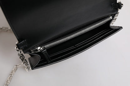 Black Calfskin Leather Chain Strap Shoulder Crossbody Bag