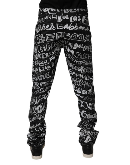 Black Cotton Logo Print Straight Denim Jeans