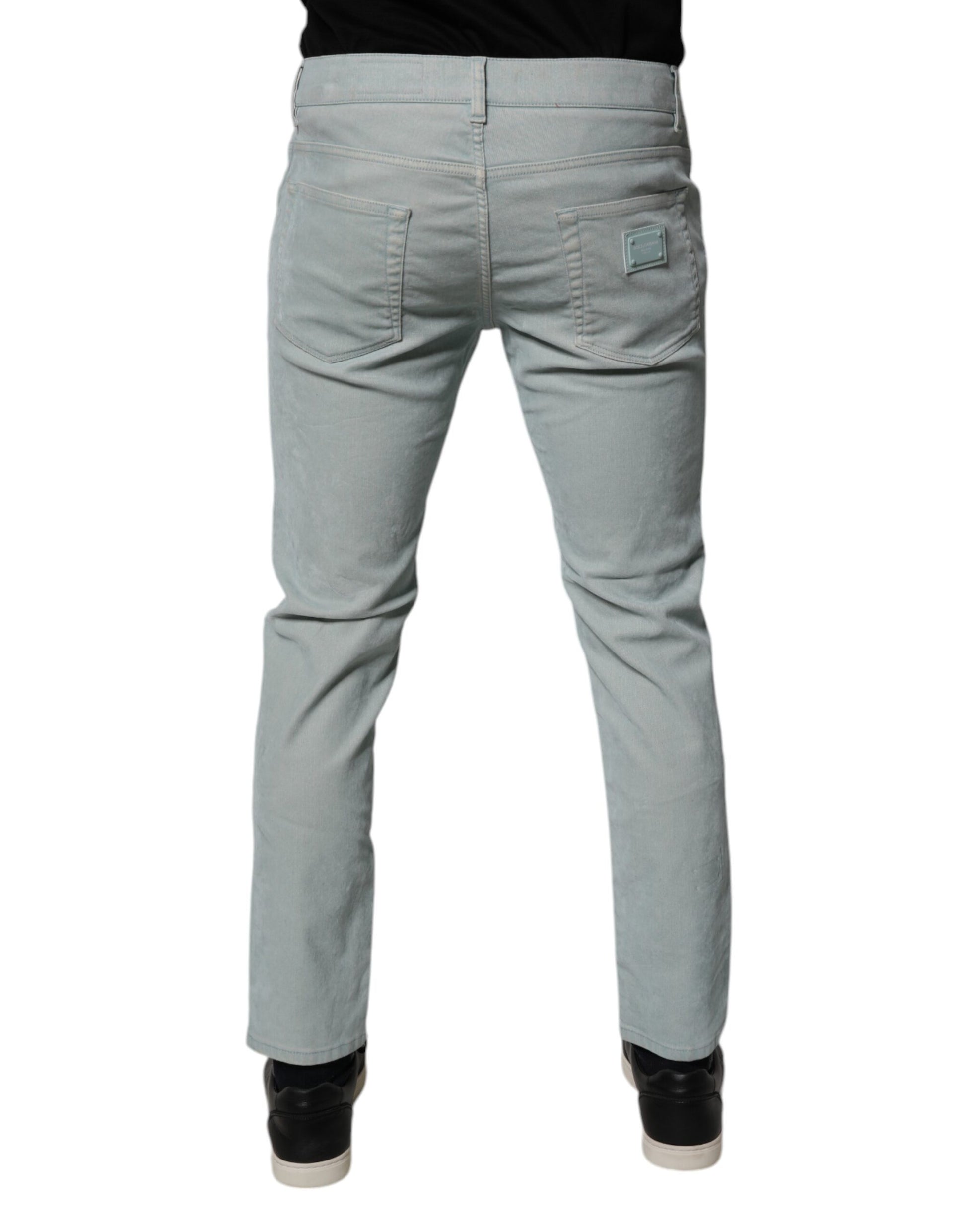 Light Blue Logo Plaque Skinny Men Denim Jeans