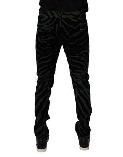 Black Green Stripes Cotton Skinny Denim Jeans