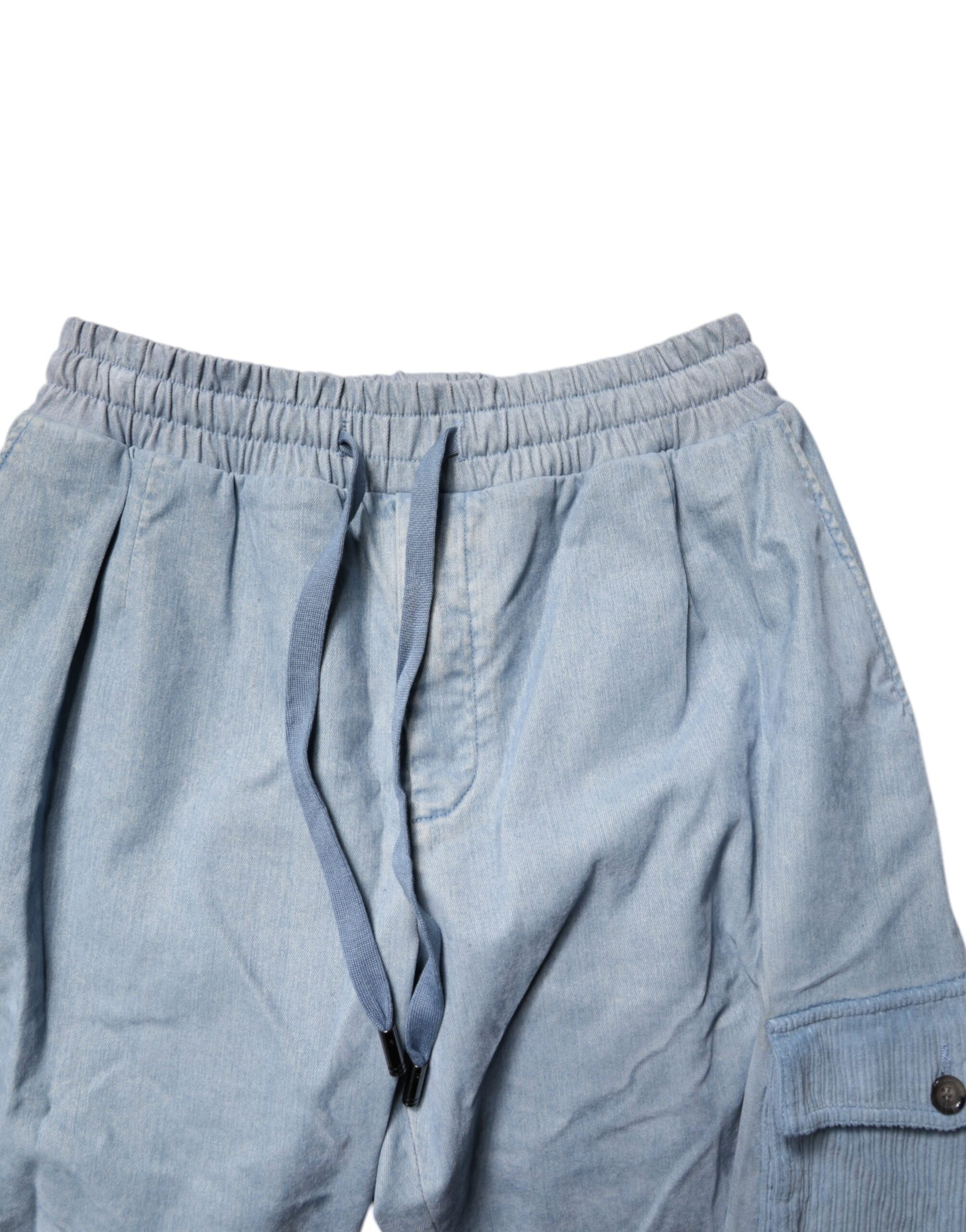 Light Blue Cotton Jogger Cargo Men Denim Pants