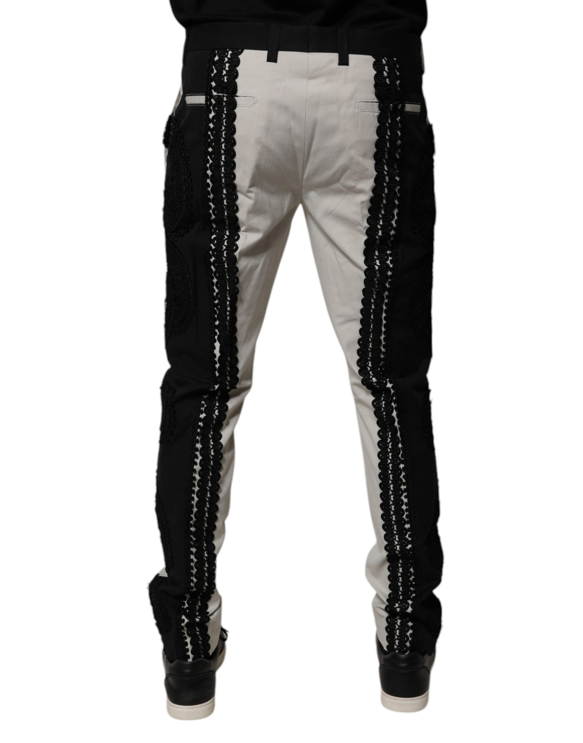 White Lace Trim Mid Waist Dress Formal Pants