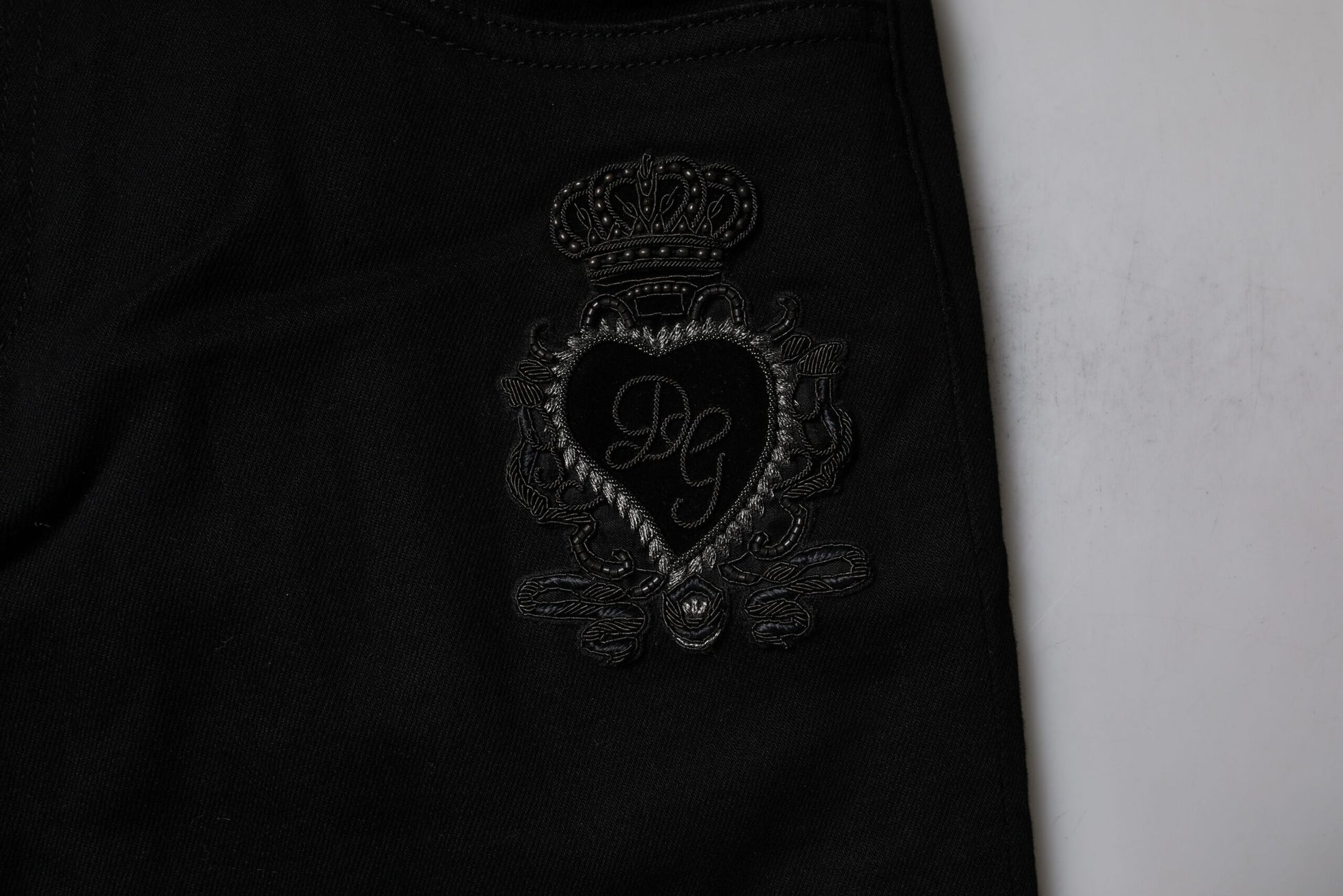 Black Sacred Heart Cotton Skinny Denim Jeans