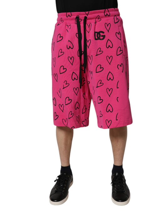 Pink Cotton Heart Print Bermuda Shorts