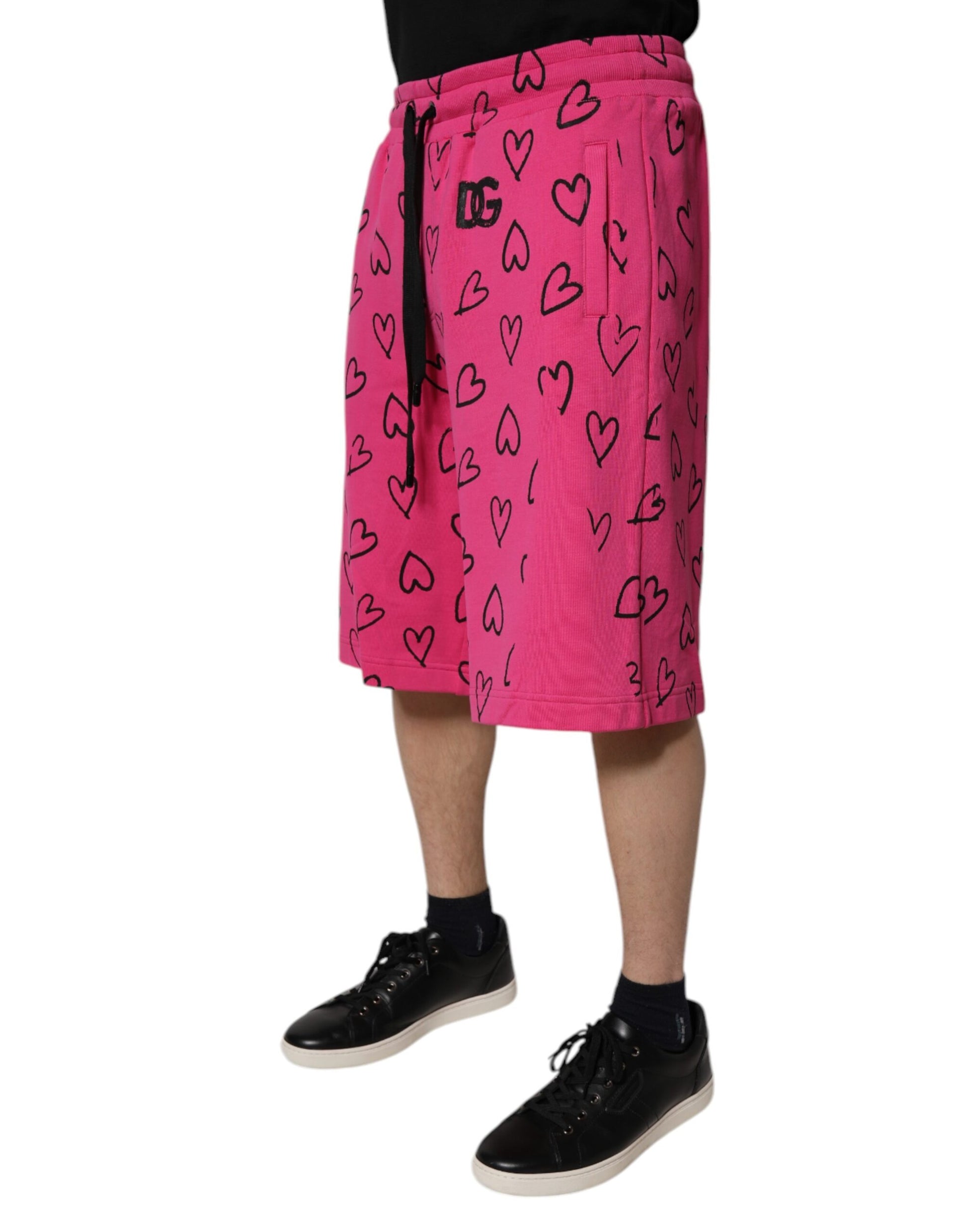 Pink Cotton Heart Print Bermuda Shorts