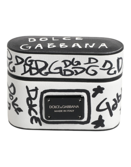 Black White Leather Scribble Embossed Logo Airpods Case