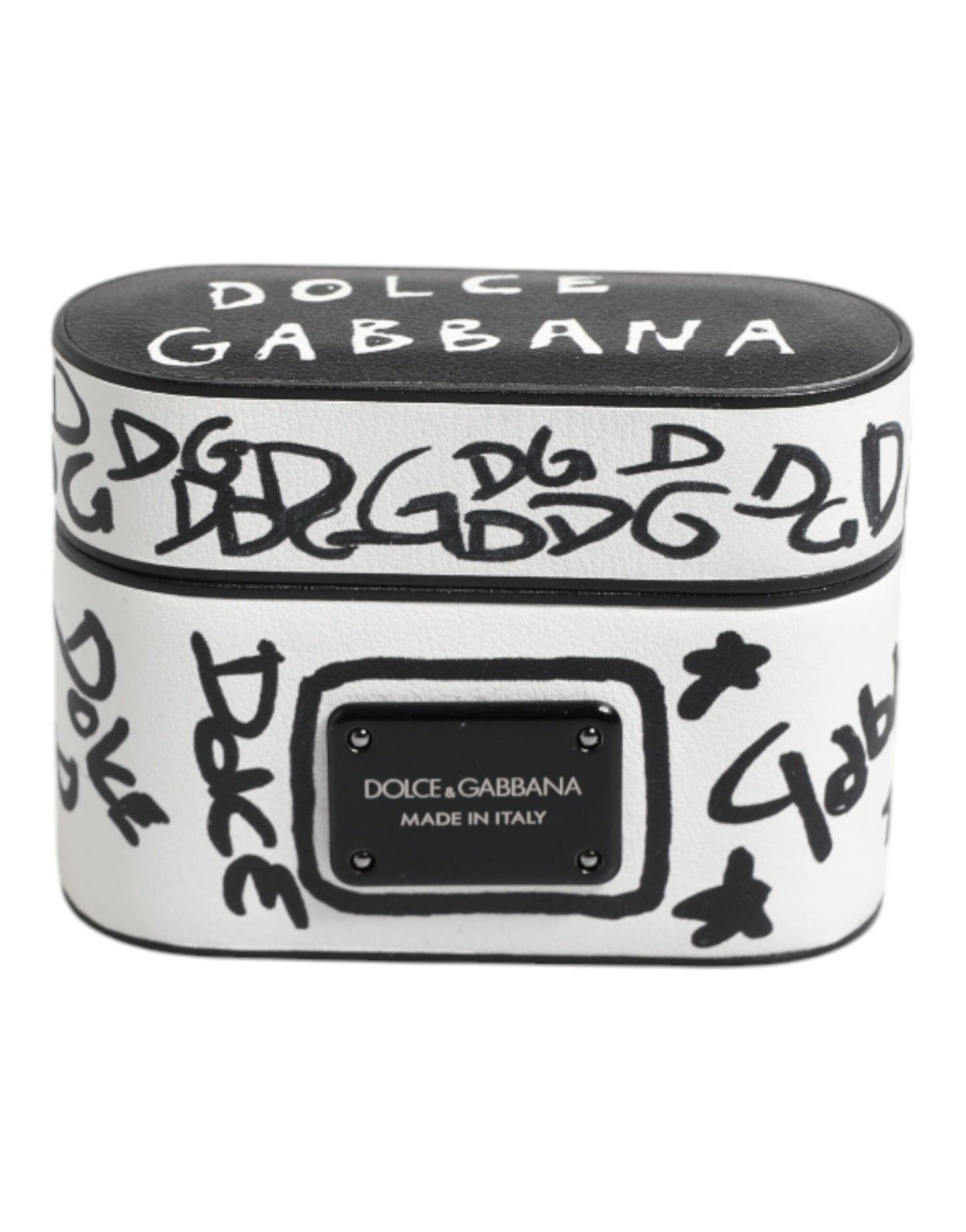 Black White Leather Scribble Embossed Logo Airpods Case