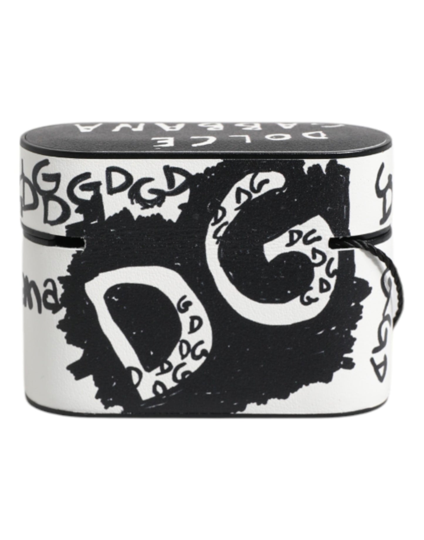Black White Leather Scribble Embossed Logo Airpods Case