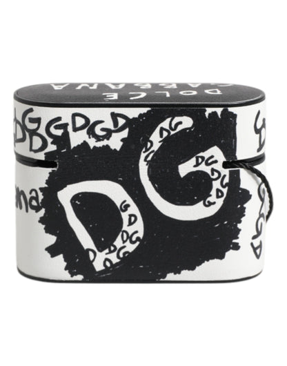 Black White Leather Scribble Embossed Logo Airpods Case