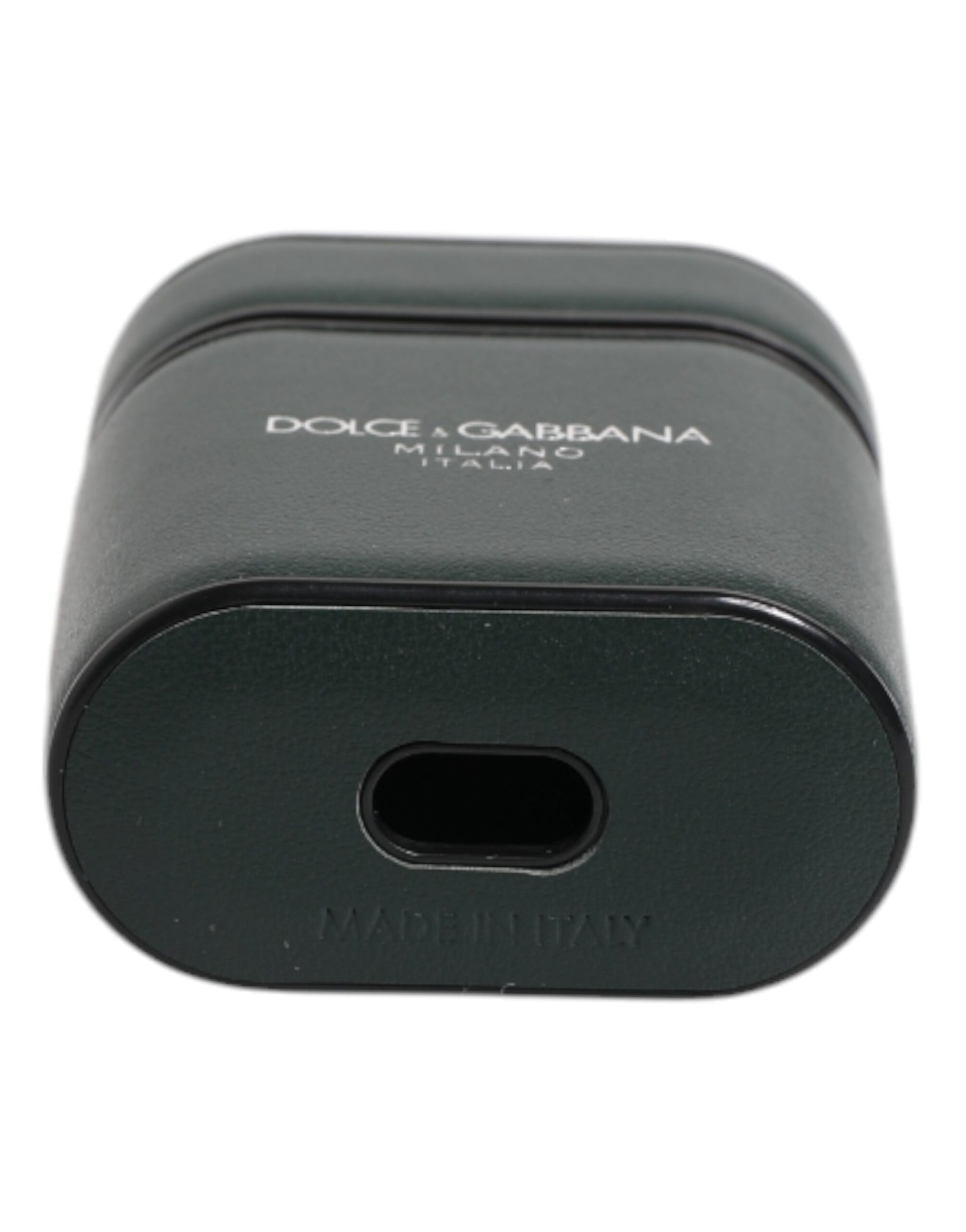 Black Calfskin Leather Logo Print Flip Holder Airpods Case