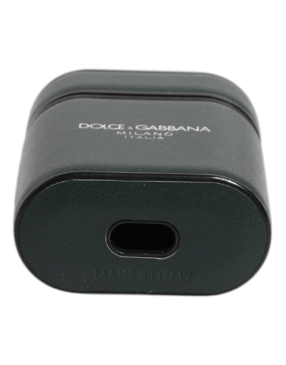 Black Calfskin Leather Logo Print Flip Holder Airpods Case