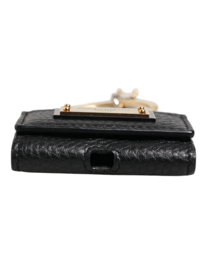 Black Leather Strap Gold Metal Logo Plaque Airpods Case
