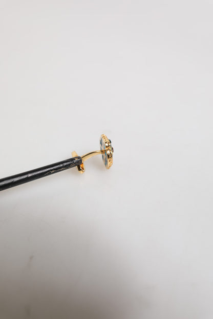 Gold Brass Blue Enameled Flower Cufflink