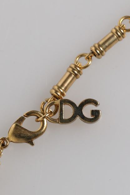 Gold Tone Chain Brass Crystal Crown Pendant Necklace