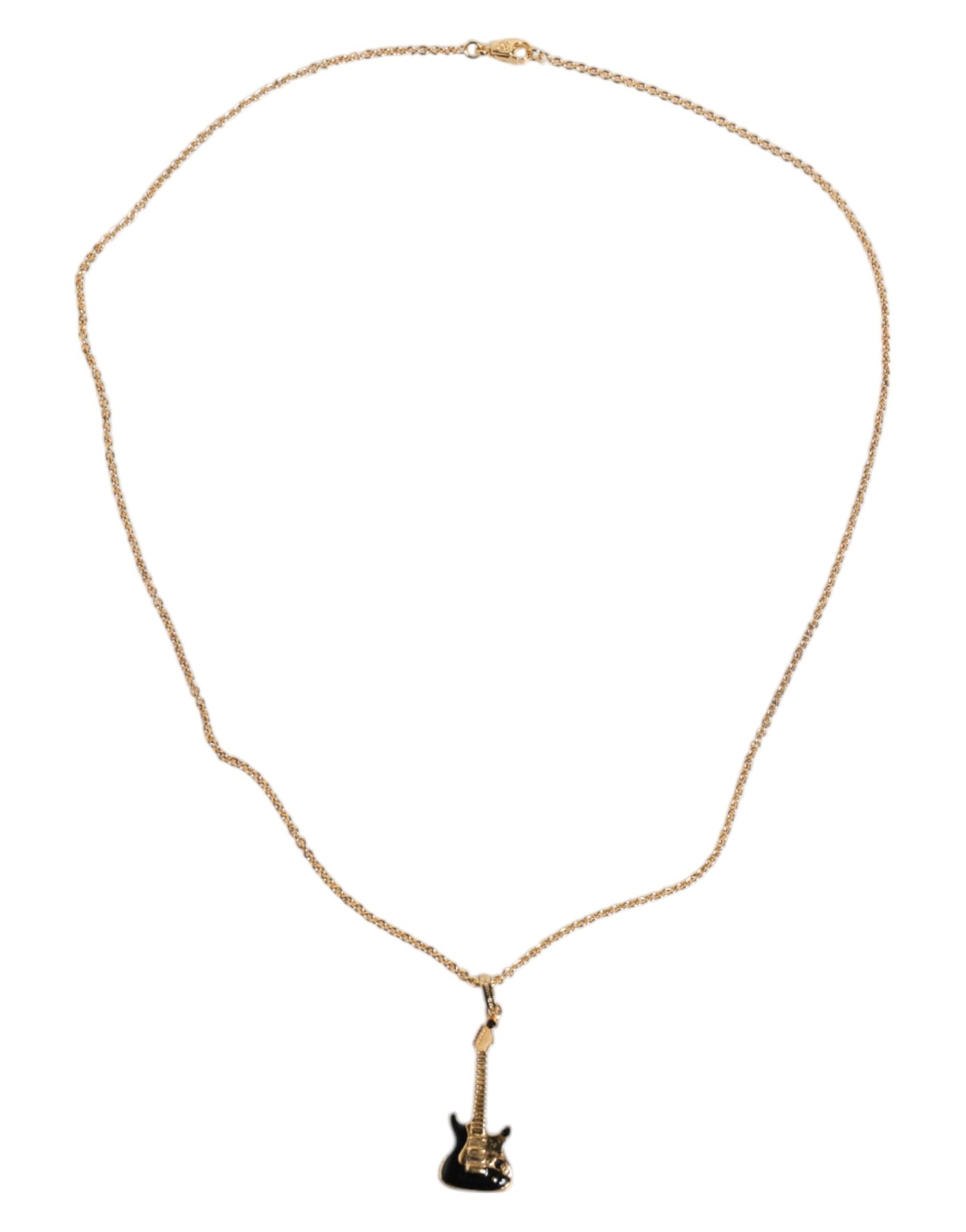 Gold Tone Chain Brass Crystal Guitar Pendant Necklace