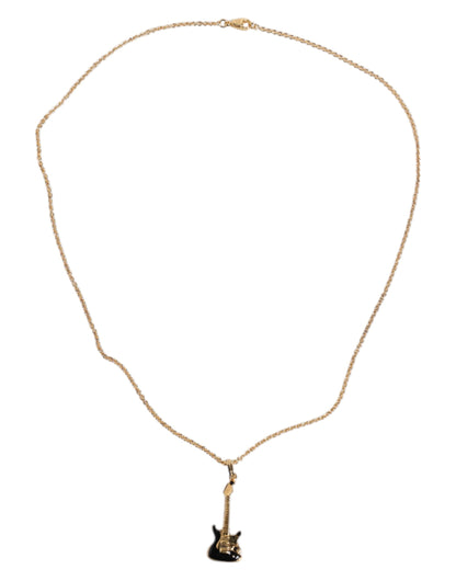 Gold Tone Chain Brass Crystal Guitar Pendant Necklace