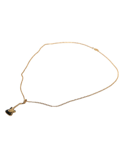 Gold Tone Chain Brass Crystal Guitar Pendant Necklace