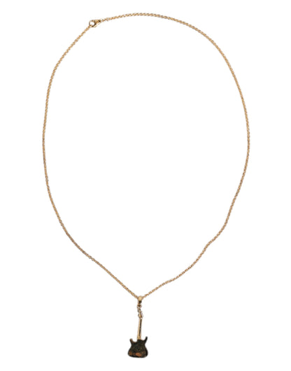 Gold Tone Chain Brass Crystal Guitar Pendant Necklace