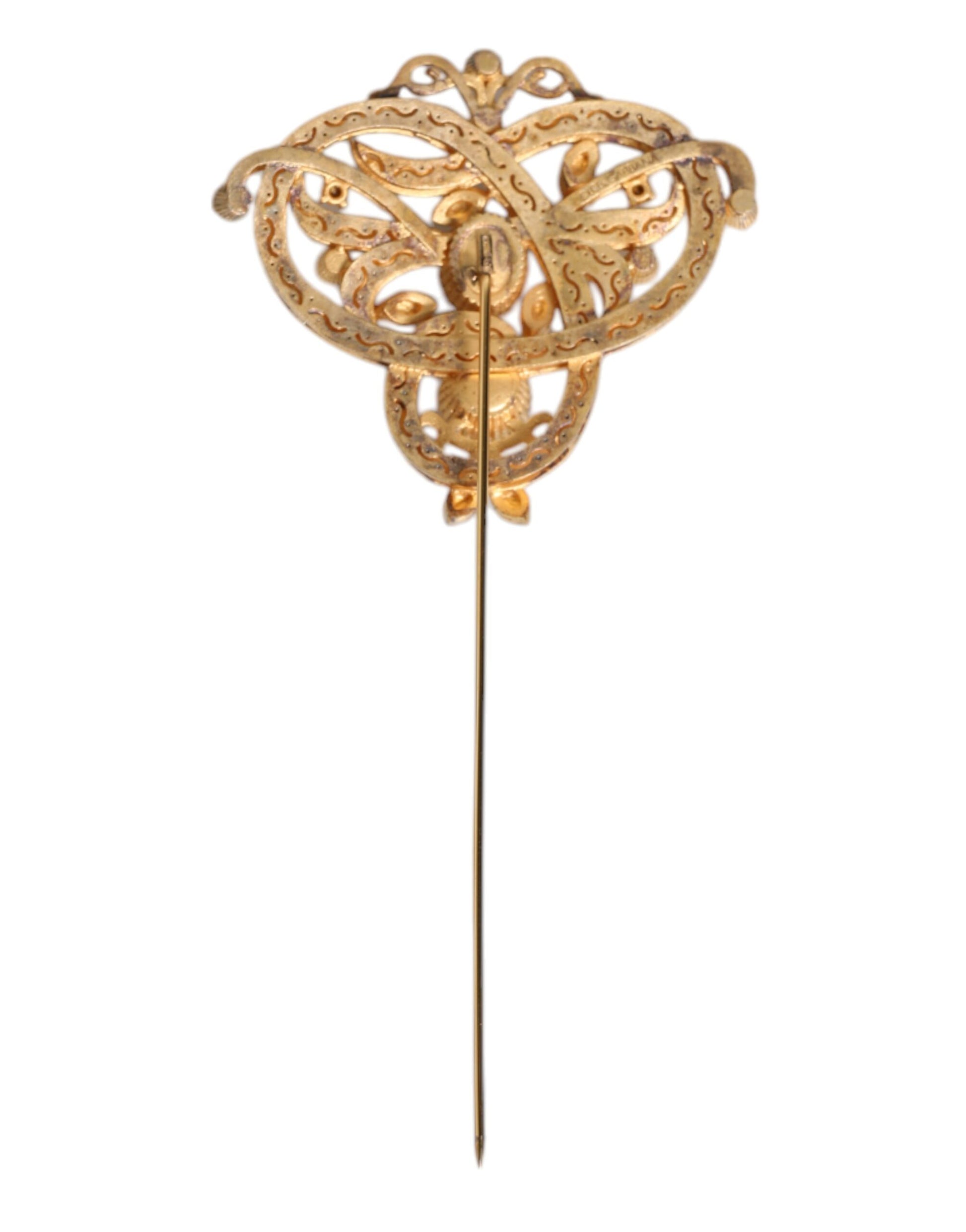 Gold Tone Red Crystal Embellish 925 Sterling Silver Pin