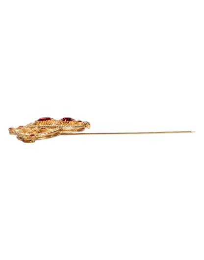 Gold Tone Red Crystal Embellish 925 Sterling Silver Pin