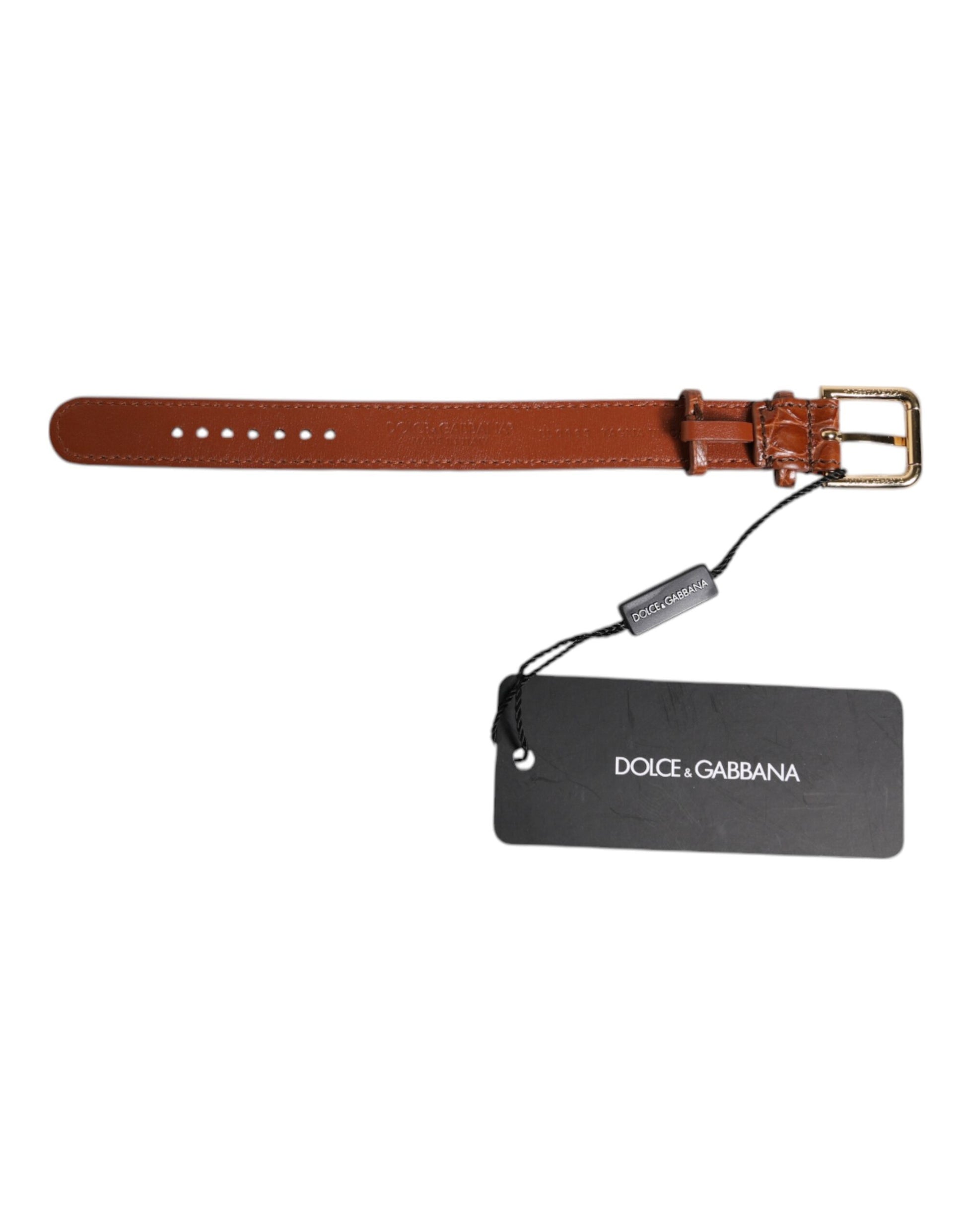 Brown Textured Leather Gold Metal Buckle Armband