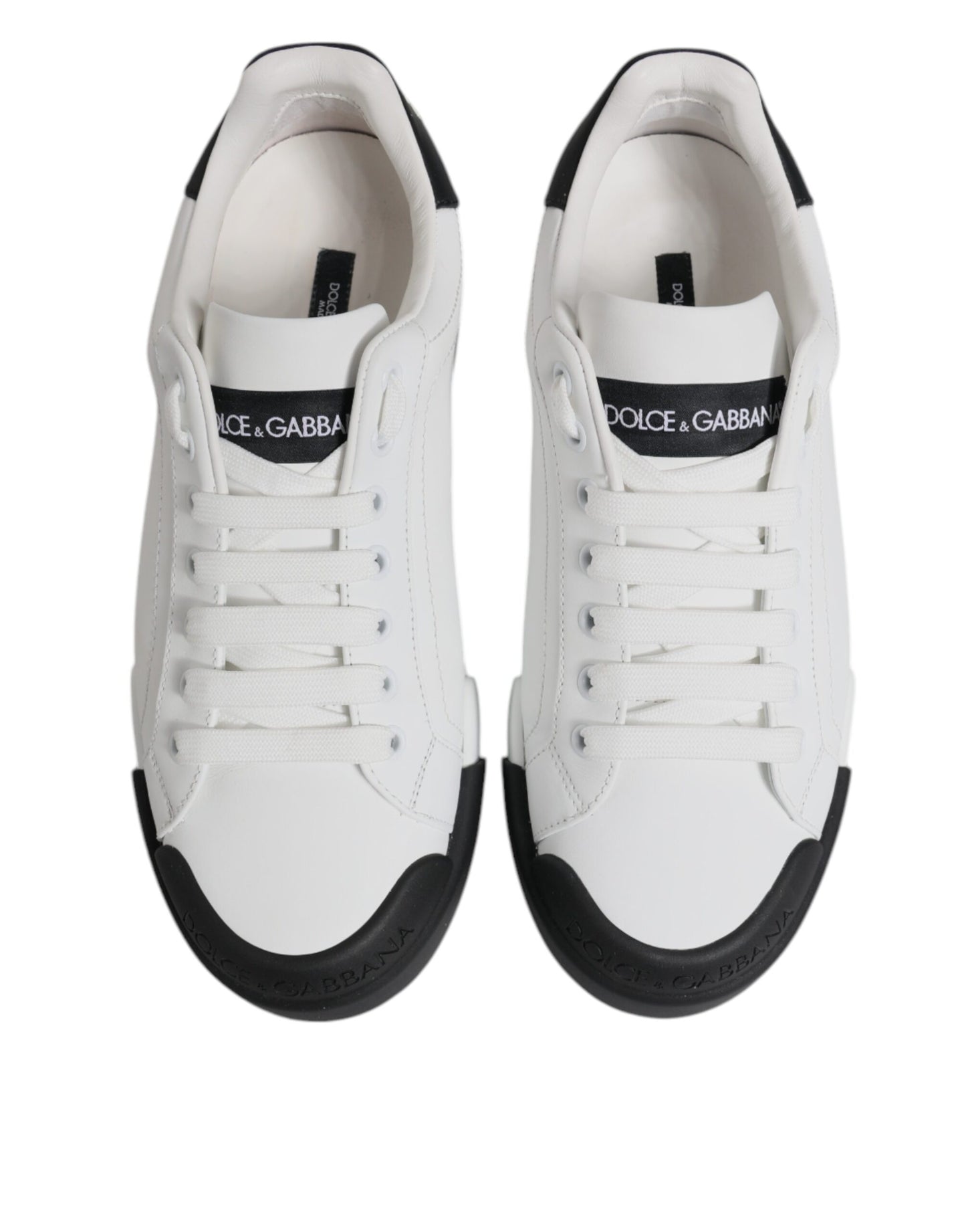 White Black Leather Low Top Sneakers Shoes