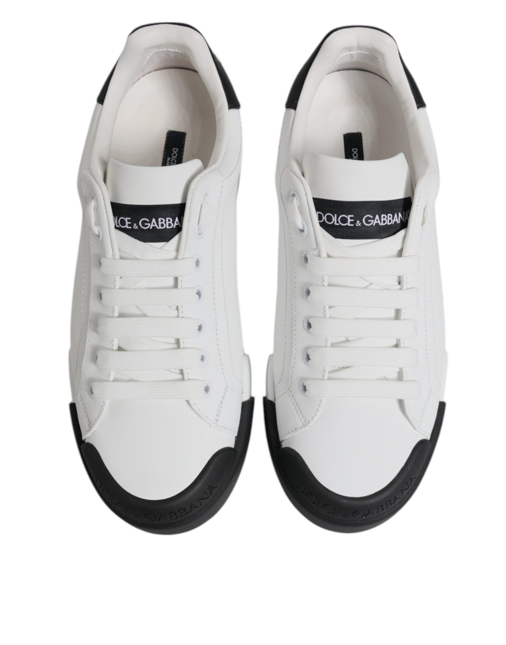 White Black Leather Low Top Sneakers Shoes