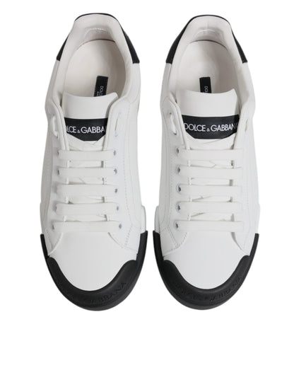 White Black Leather Low Top Sneakers Shoes