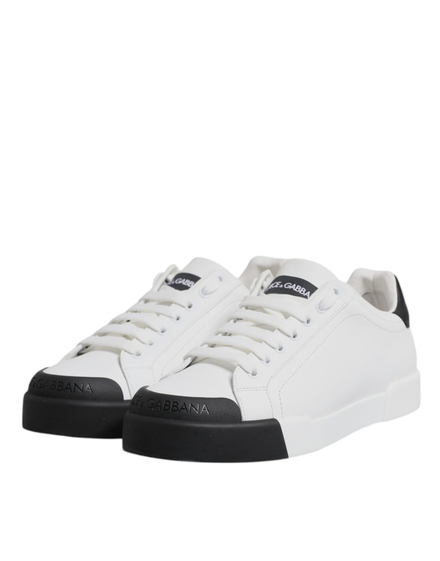 White Black Leather Low Top Sneakers Shoes